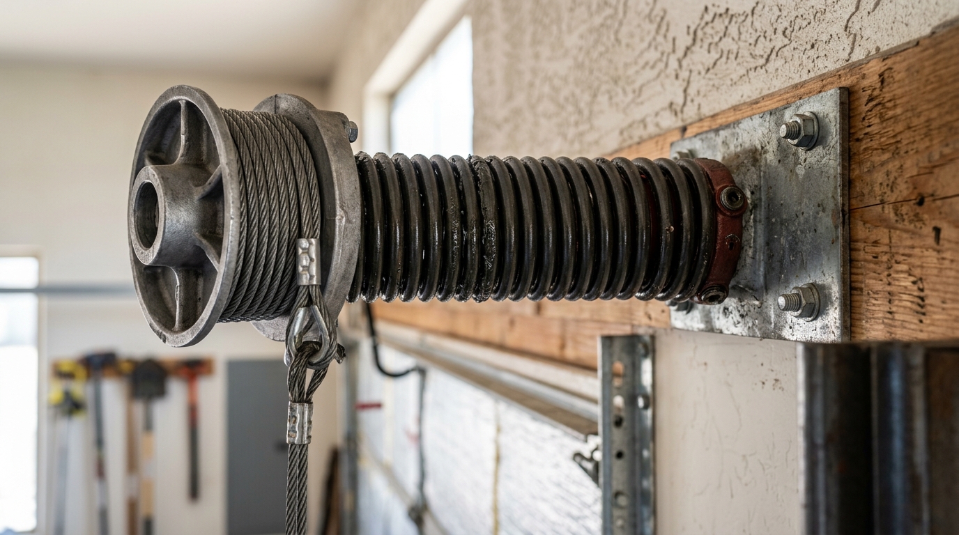 Broken garage door spring needing repair